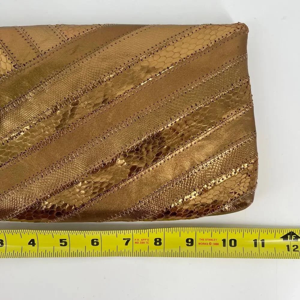 80s bronze metallic snakeskin clutch evening bag 1980s vintage